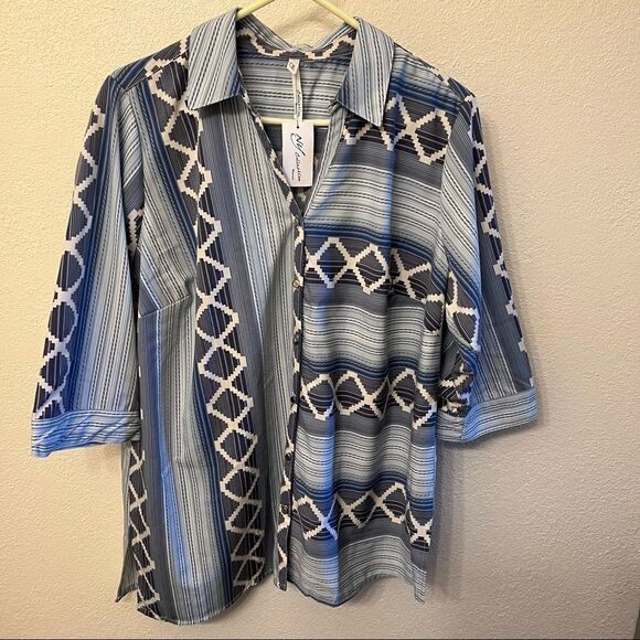 NWT NY Collection Southwestern Graphic Button Up Tunic Size 2X - Picture 1 of 6